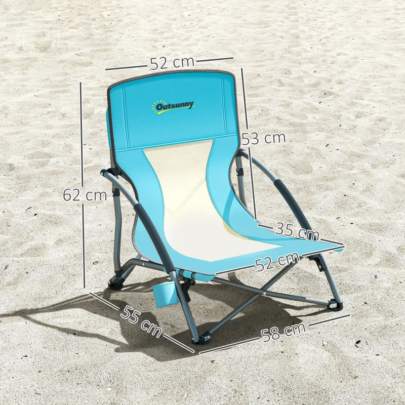 Outsunny Lote de 2 sillas de playa plegables sillas camping ligeras saco de transporte portavasos 58x55x62 cm azul