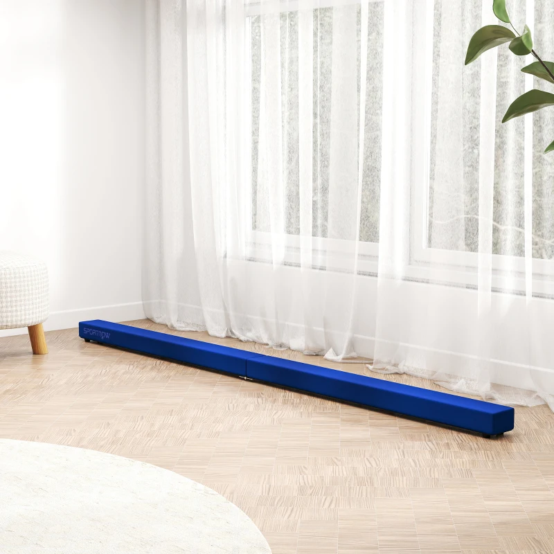 SPORTNOW Viga de gimnasia plegable 210 cm en terciopelo, viga de equilibrio con base antideslizante, para niños y adultos, azul