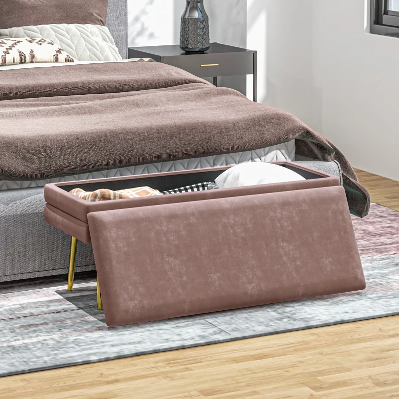 HOMCOM Banqueta Acolchada con Espacio de Almacenamiento, Acero, 100x37,5x42 cm, Rosa