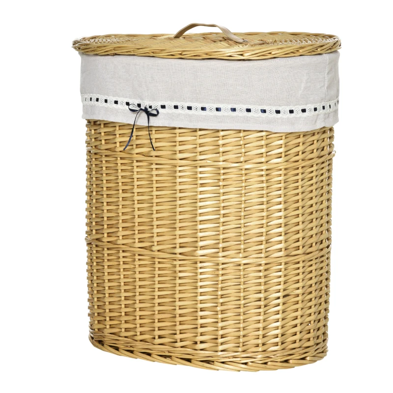 HOMCOM Cesta de la Ropa de Ratán con Tapa Recipiente de Ropa con Asa, Bolsa de Ropa Extraíble, Cestos de Ropa para Baño Lavandería