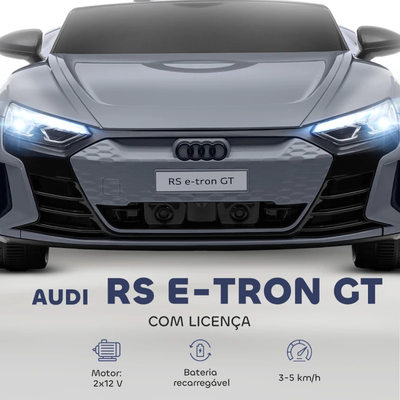 HOMCOM Carro Elétrico AUDI RS E-Tron GT 12V com 2 Motores Faróis LED Buzina Música USB 3-5km/h 103x58x41 cm Cinzento