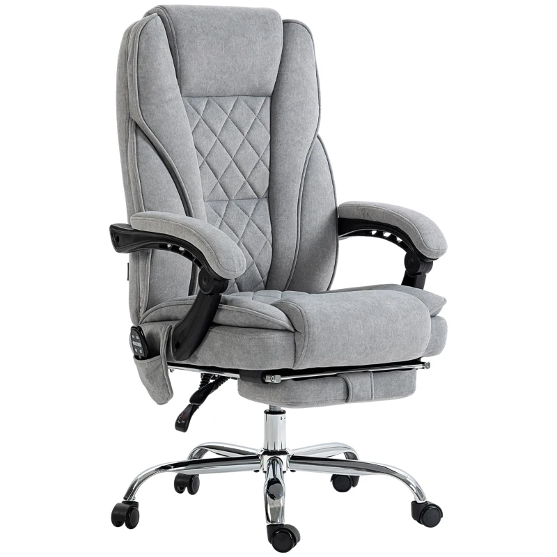 Vinsetto Silla de Oficina de Masaje y Calefacción Altura Ajustable Respaldo Reclinable Mando a Distancia Reposapiés Retráctil Gris