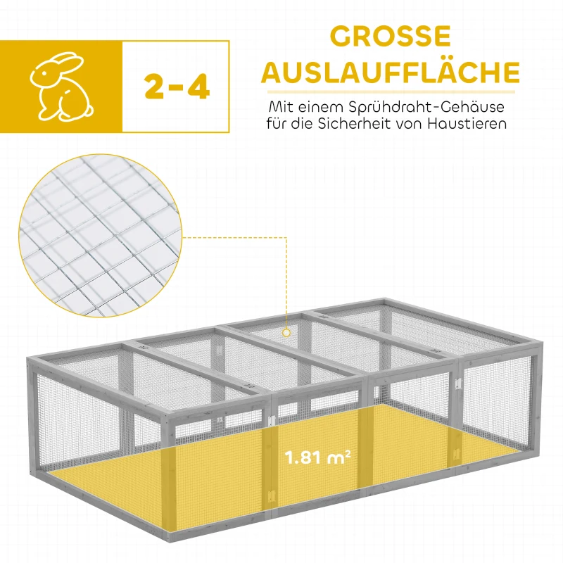 PawHut Klatka dla małych zwierząt, klatka zewnętrzna, klatka z drzwiami, klatka dla świnek morskich, klatka z drewna świerkowego, 181 x 100 x 48 cm, szary