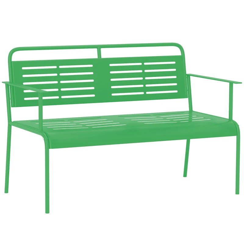 Outsunny Banco de jardín 2 plazas banco exterior jardín de acero con reposabrazos y respaldo, para balcón 121 x 64 x 84 cm, verde