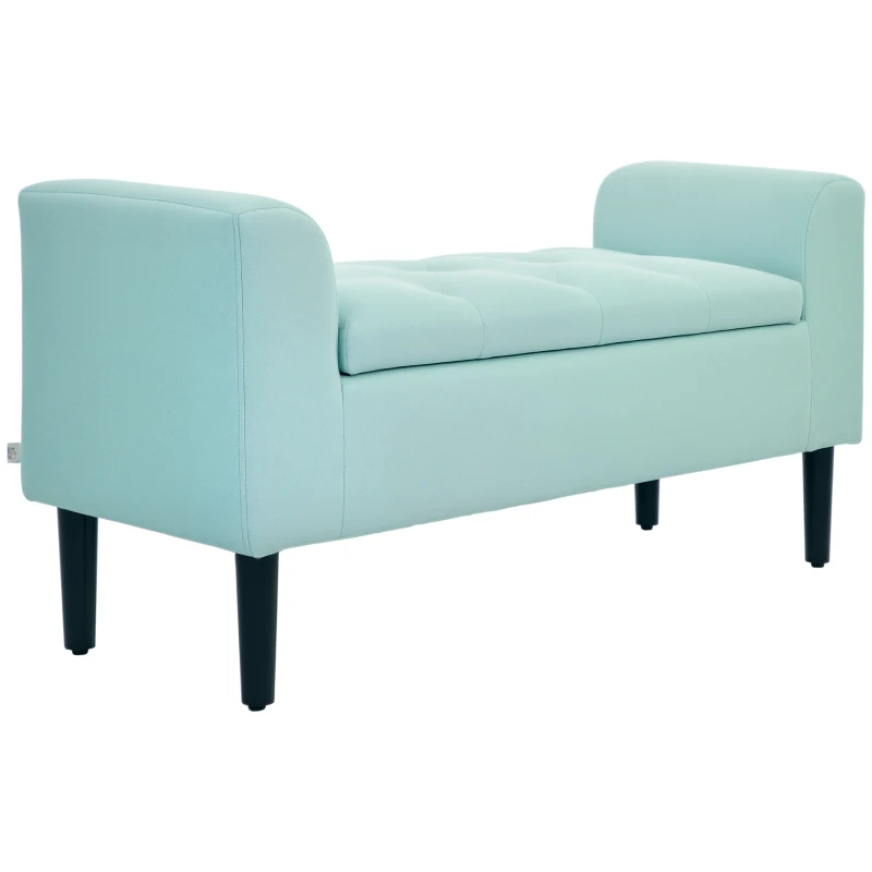 HOMCOM Banqueta con almacenamiento, Banco acolchado, capacidad de carga de 130 kg, aspecto de lino, madera de caucho, 116x44x58 cm