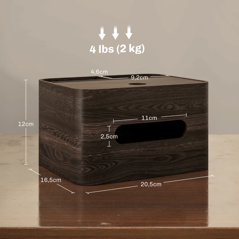 HOMCOM Organizador de escritorio con almacenamiento multifunción con 2 compartimentos y caja de pañuelos de madera Marrón