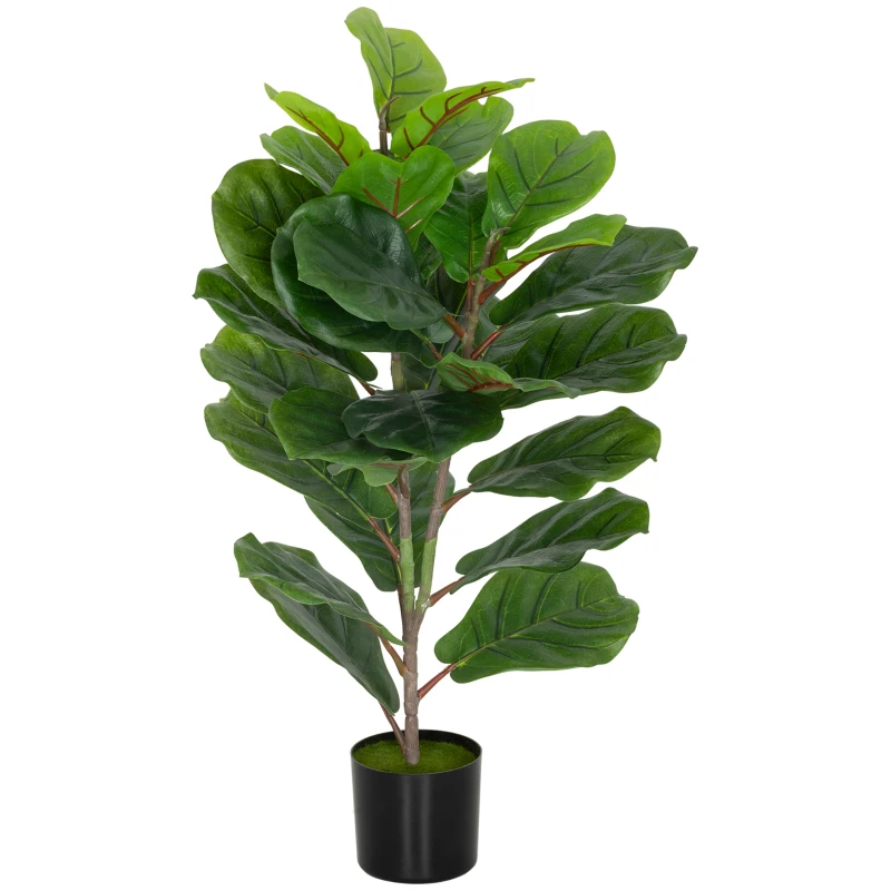 HOMCOM Fausse Plante Ficus Lyrata Haute de 80 cm pour l'Intérieur avec Pot, Décoration pour la Maison et le Bureau, Vert