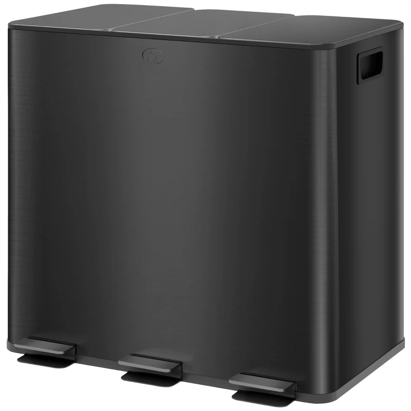 HOMCOM Cubo de basura con 3x15 litros de compartimentos, tapas desodorantes, protección contra huellas dactilares, cierre suave