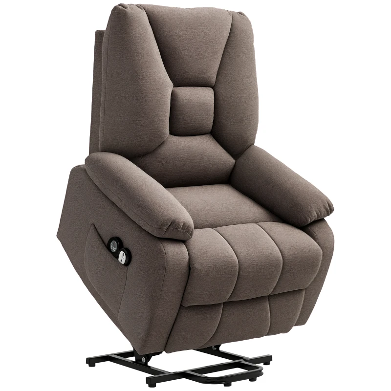 HOMCOM Sillón reclinable eléctrico elevador con reposapiés y control remoto, tela de poliéster con aspecto lino Marrón
