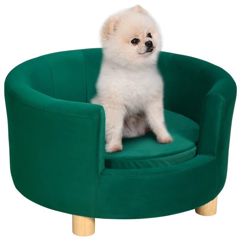 PawHut Sofá para Perros Cama para Mascotas, Funda Lavable, Sofá para Gatos con Respaldo y Patas de Madera, Sofá para Perros Pequeños