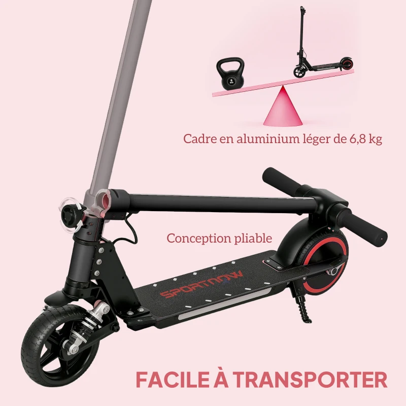 SPORTNOW Patinete eléctrico para niños de 6-14 años scooter eléctrico plegable para niños velocidad máx, 14 km/h aluminio Negro
