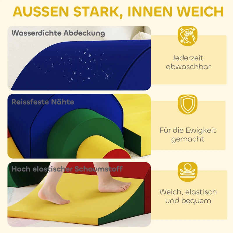 AIYAPLAY 5-delige set zachte bouwstenen voor baby's & peuters, schuim, kunstleer, 5 creatieve vormen, Indoor set voor klimmen, kruipen, spelen, Kleurrijk(m-5)