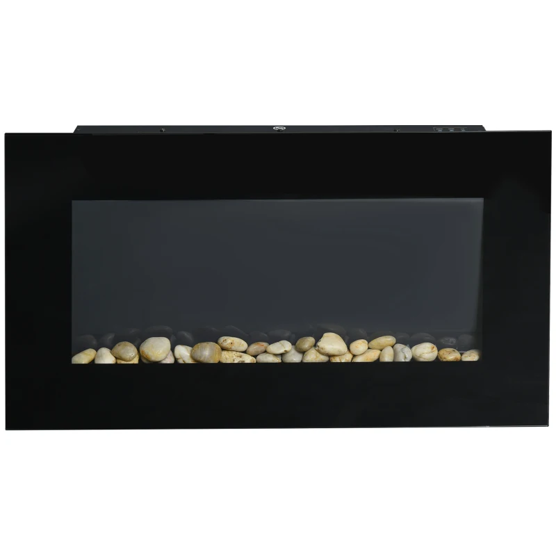 HOMCOM Cheminée électrique murale 1000/2000 W, cheminée décorative avec effet flamme 7 couleurs réglables, 72,5x11,5x40cm, noir