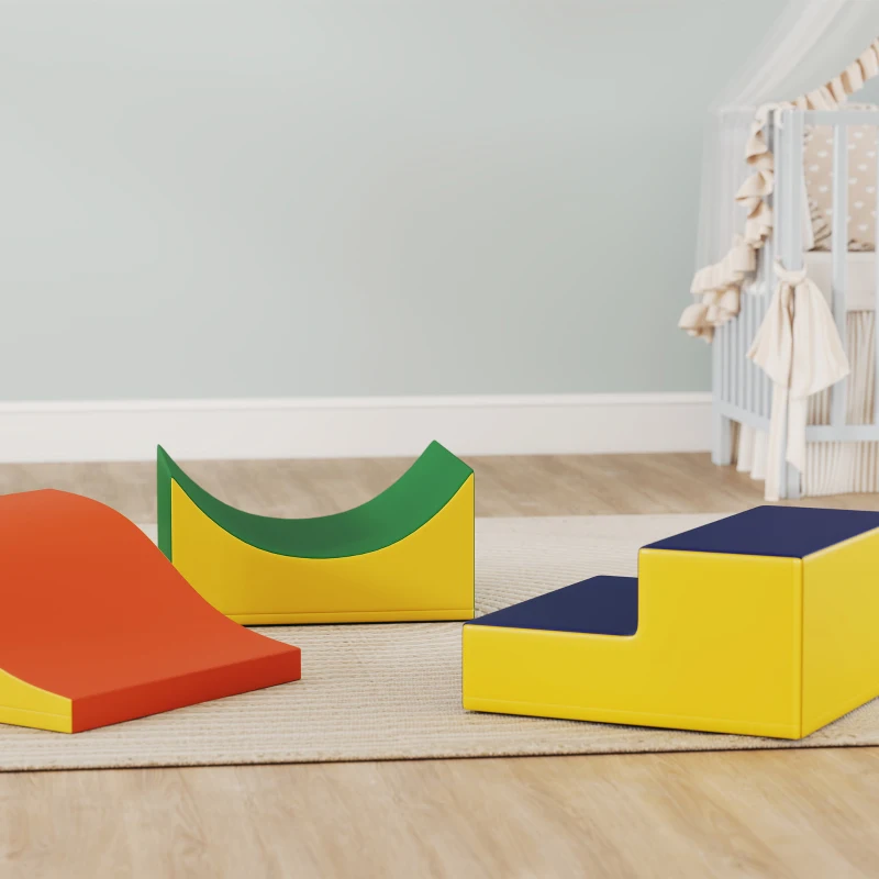 AIYAPLAY Ensemble de 3 Blocs d'Escalade et de Ramper pour Tout-Petits, Similicuir, Mousse, Jaune