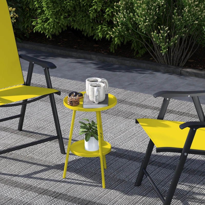 Outsunny Mesa auxiliar redonda de 2 niveles mesa de jardín para terraza salón balcón en metal 32x51 cm Amarillo
