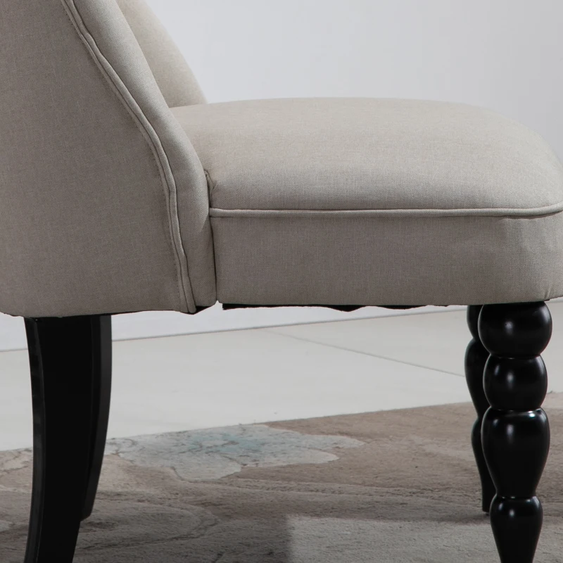 HOMCOM Sillón Relajante Vintage Butaca de Descanso Silla Tapizada Silla de Comedor Cubierta de Lino Estructura de Madera Beige+Negro
