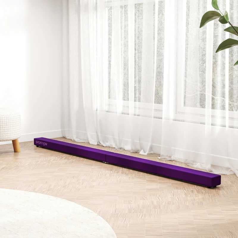 SPORTNOW Viga de gimnasia plegable de 210 cm en terciopelo, viga de equilibrio con base antideslizante, para niños y adultos, violeta
