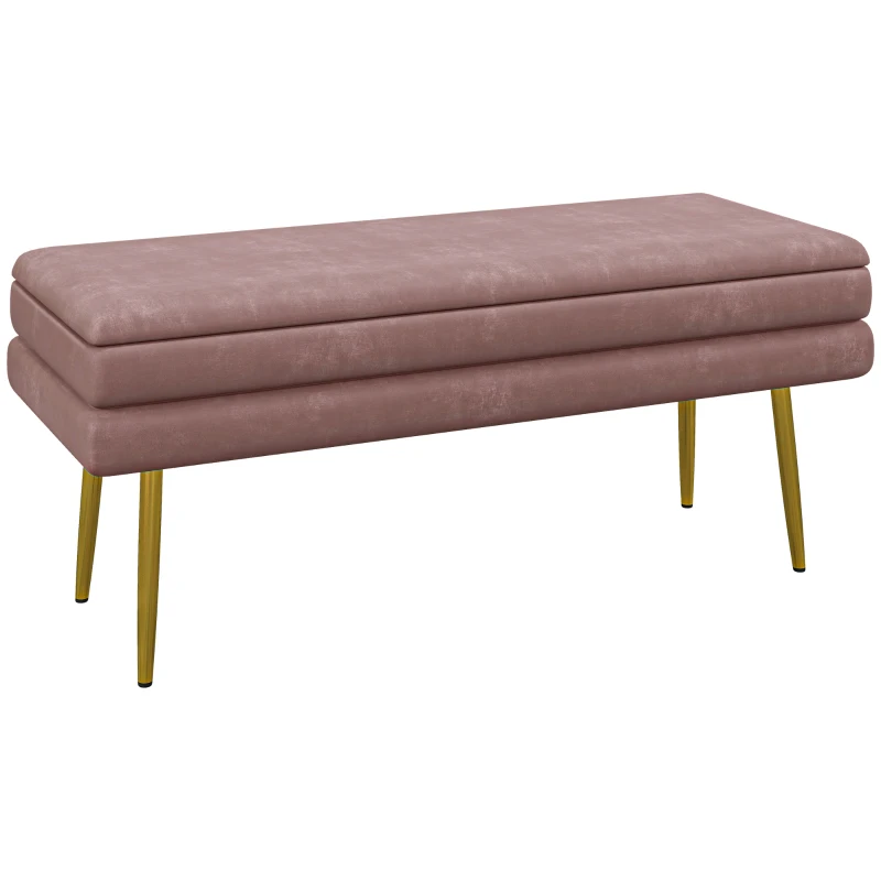 HOMCOM Banqueta Acolchada con Espacio de Almacenamiento, Acero, 100x37,5x42 cm, Rosa