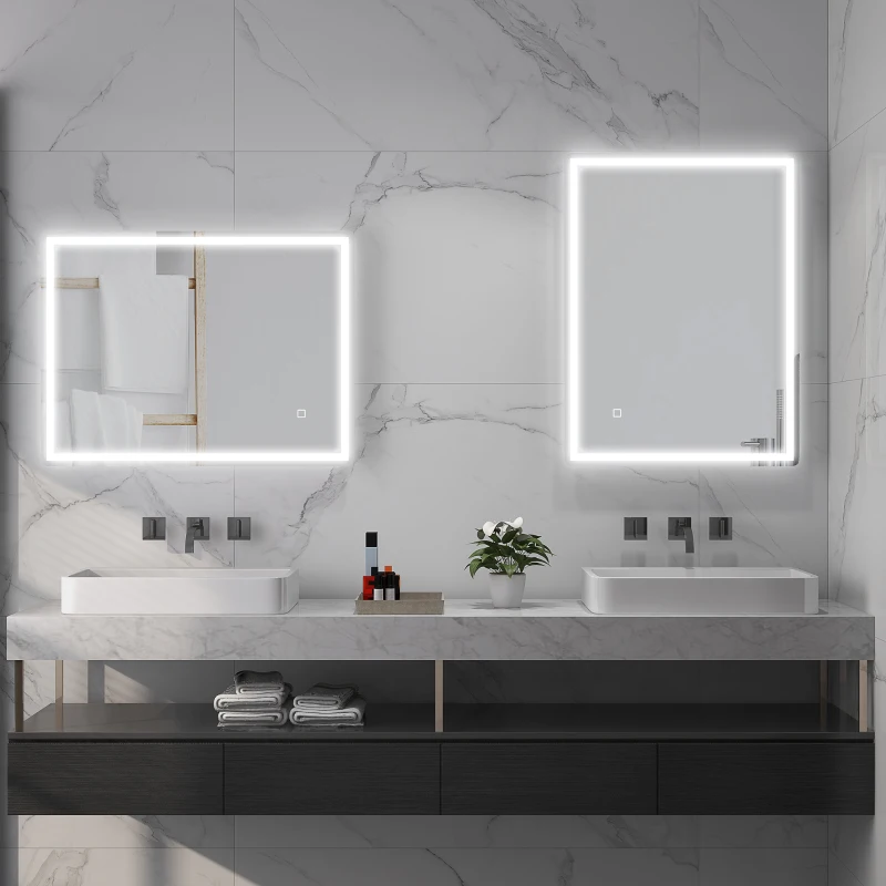 HOMCOM Espejo de baño con iluminación LED, Botón táctil, función antivaho, 60x80x4 cm, Blanco