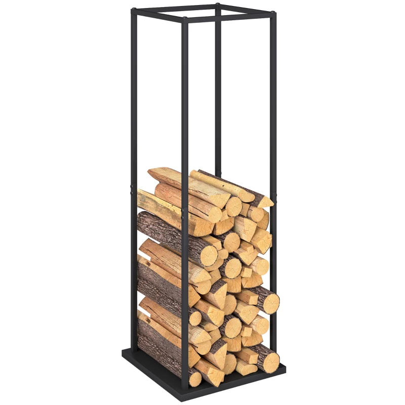 Outsunny Portalegna Metallico con Base Rialzata, Carico Massimo 100 kg 33x33x110 cm Nero