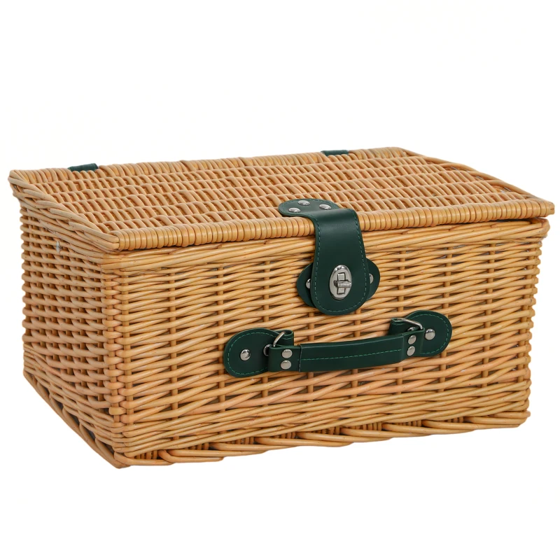 Outsunny Cesta de picnic de mimbre para 2 personas con compartimento isotérmico y cubierta impermeable, marrón