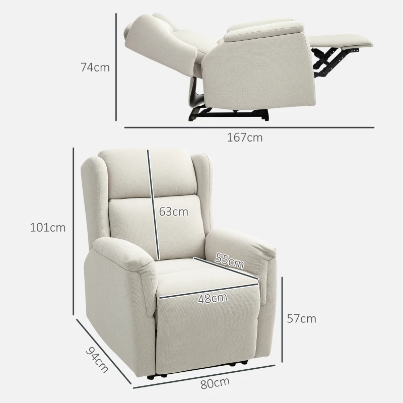 HOMCOM Sillón de Relax, Silla tapizada ajustable con reposapiés, Inclinable a 160°, Aspecto de lino, montaje rápido, Beige