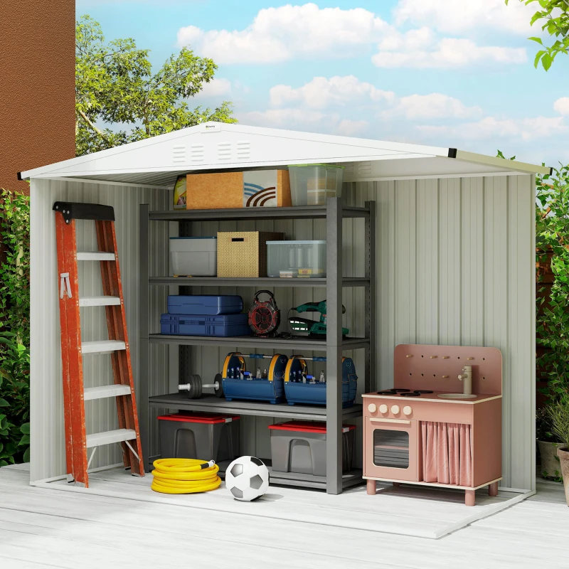 Outsunny Abri de jardin en métal 2,7 m² avec fenêtre, 4 évents et porte verrouillable, 246 x 117 x 180 cm, gris
