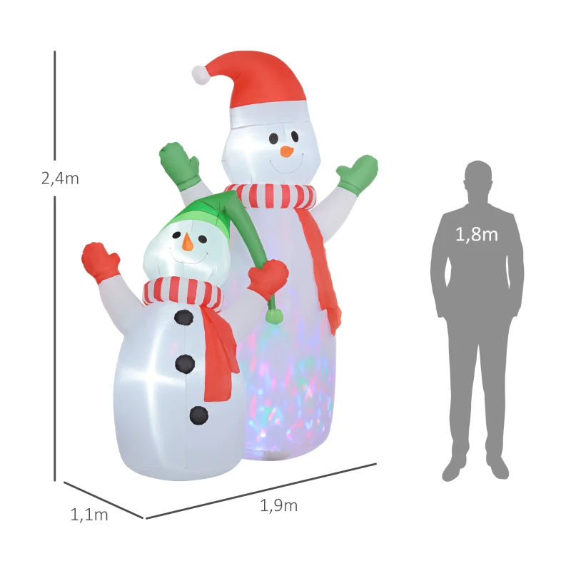 Outsunny Muñeco de nieve inflable de Navidad, 240 cm, decoración inflable de Navidad con luces LED, Blanco