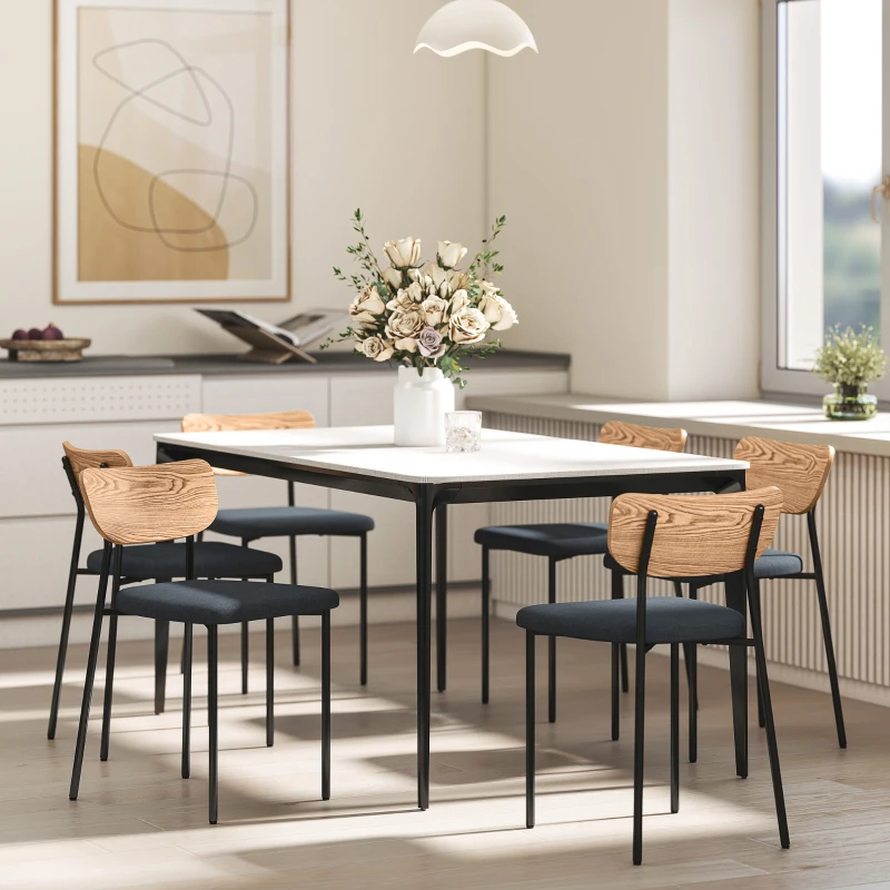 HOMCOM Juego de 2 sillas de comedor con patas de acero, respaldo curvado y asiento acolchado, Gris y efecto madera natural