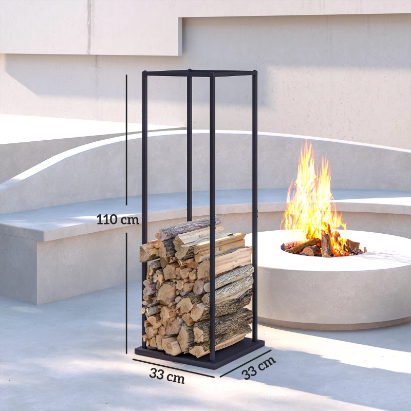 Outsunny Portalegna Metallico con Base Rialzata, Carico Massimo 100 kg 33x33x110 cm Nero