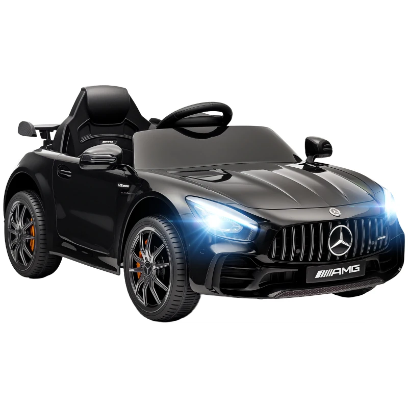 AIYAPLAY Coche Eléctrico para Niños, Mercedes, 3-5 km/h, Control Remoto, Luces y Música, Negro