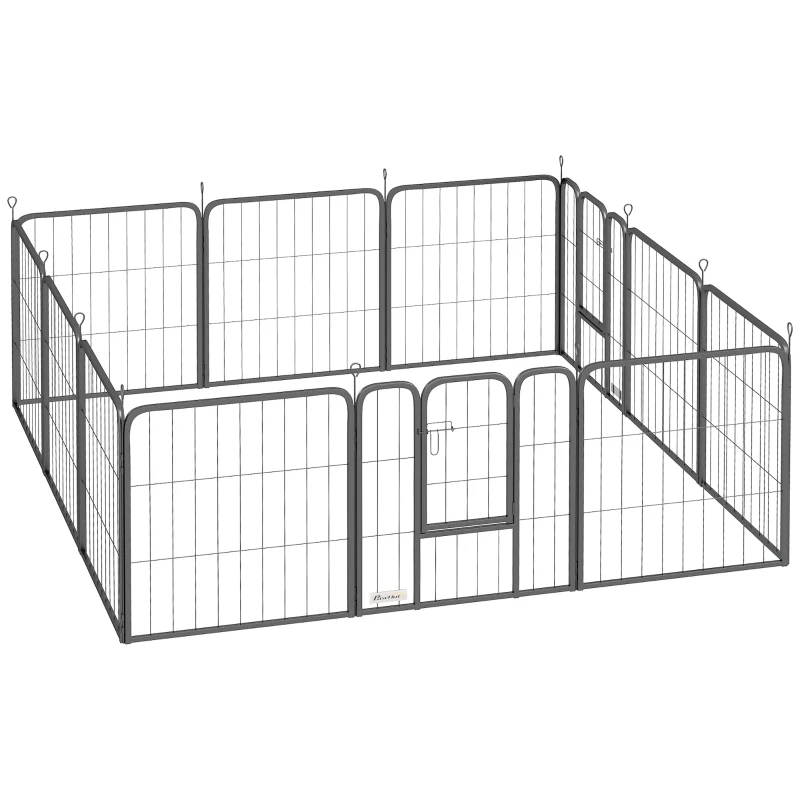 PawHut Parque para perros recinto para perros 12 paneles modular y plegable acero 2 puertas para cachorro interior exterior 60H cm negro