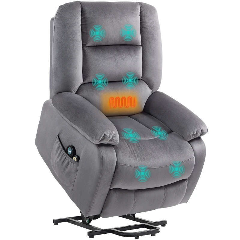 HOMCOM Sillón de televisión con ayuda para levantarse, función de calor y masaje, mando a distancia y bolsillo lateral, Gris oscuro