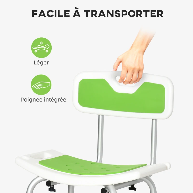 HOMCOM Taburete de ducha para personas mayores y discapacitadas altura ajustable patas antideslizantes soporte de alcachofa de ducha