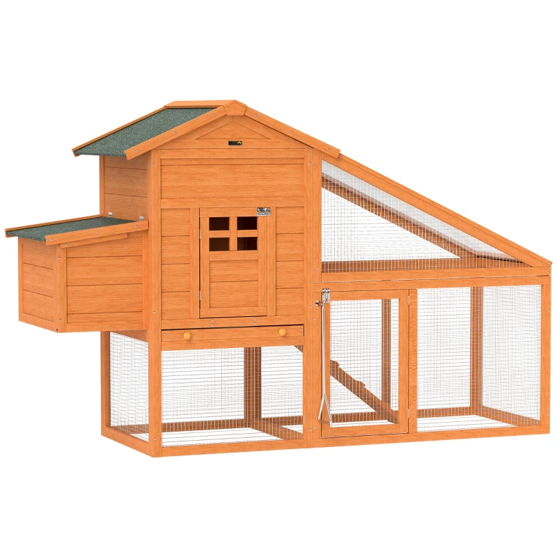 PawHut Gallinero estilo cottage jaula para gallinas elevada equipamiento completo madera maciza pino preaceitado 179x67x115 cm Naranja