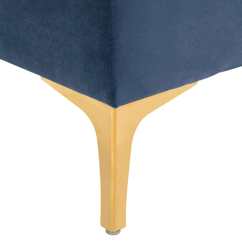 HOMCOM Banco banqueta capitoné pie de cama estilo clásico chic 118x45x42 cm patas de metal dorado terciopelo azul