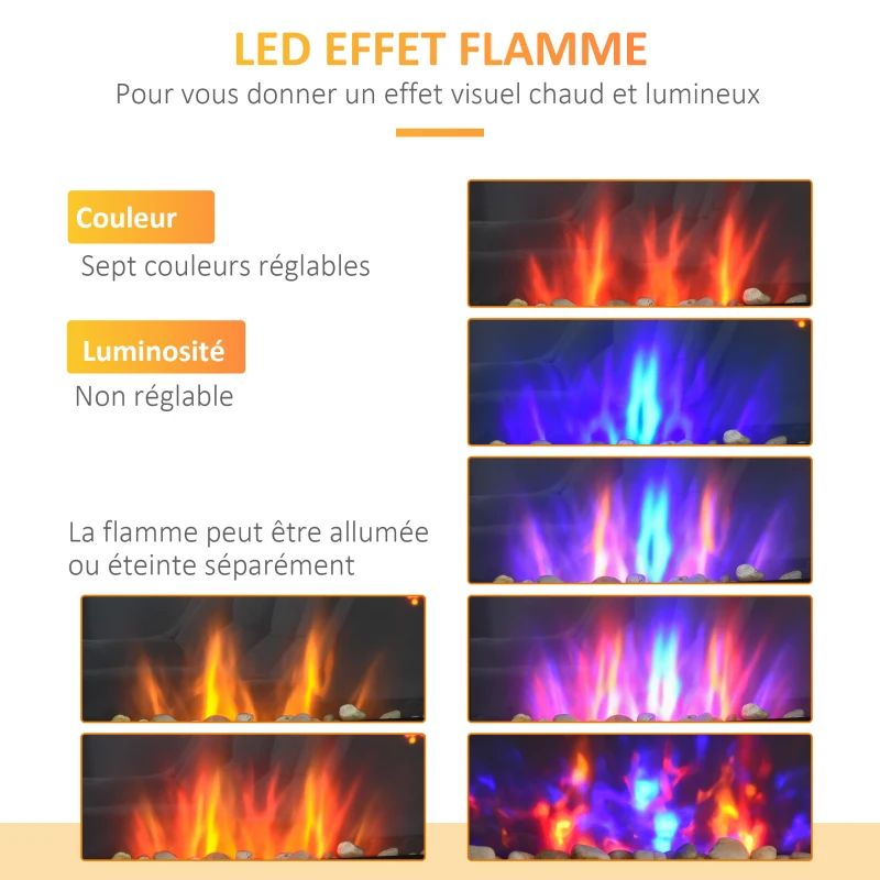 HOMCOM Cheminée électrique murale 1000/2000 W, cheminée décorative avec effet flamme 7 couleurs réglables, 72,5x11,5x40cm, noir