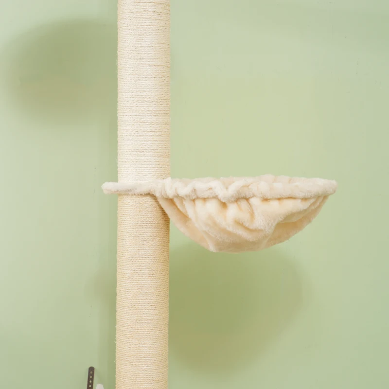PawHut Rascador de Techo Alto, Seguro antivuelco, Poste de cuerda de sisal, Tablero de madera, Roble+Blanco Crema