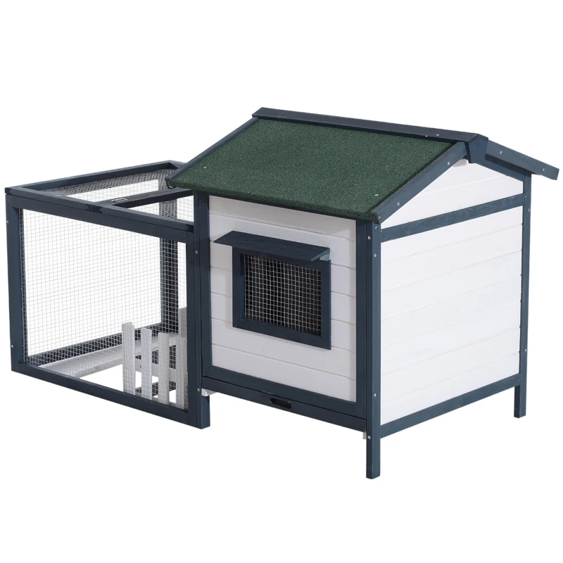 PawHut Jaula para Pequeñas Mascotas con Parque al Aire Libre de Madera de Pino Resistente a la Intemperie, Verde y Blanco