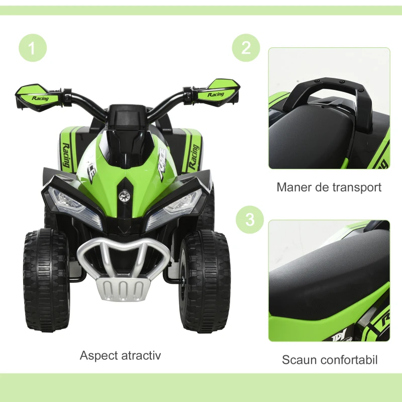 HOMCOM Mini ATV, Motocicletă pentru Copii 18-36 Luni cu Melodii Integrate și Ghidon Larg, 67,5x38x44 cm, Verde(m-7)