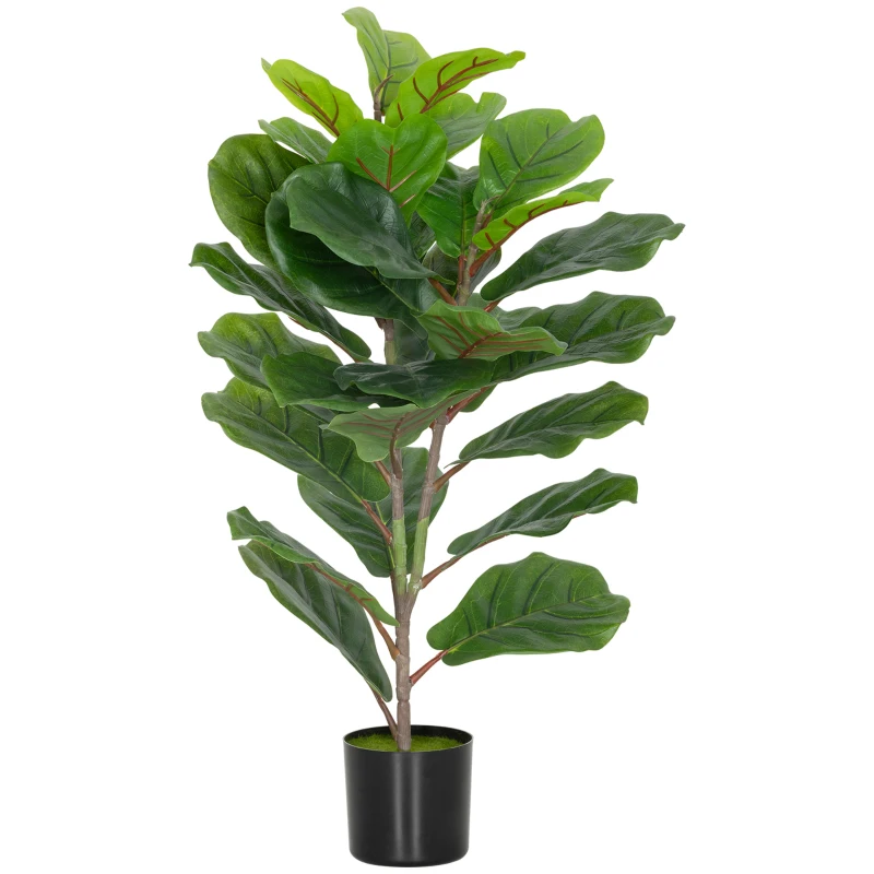 HOMCOM Planta Artificial Ficus Lyrata de 80 cm de Altura para Interiores con Maceta, Decoración para Hogar y Oficina, Verde