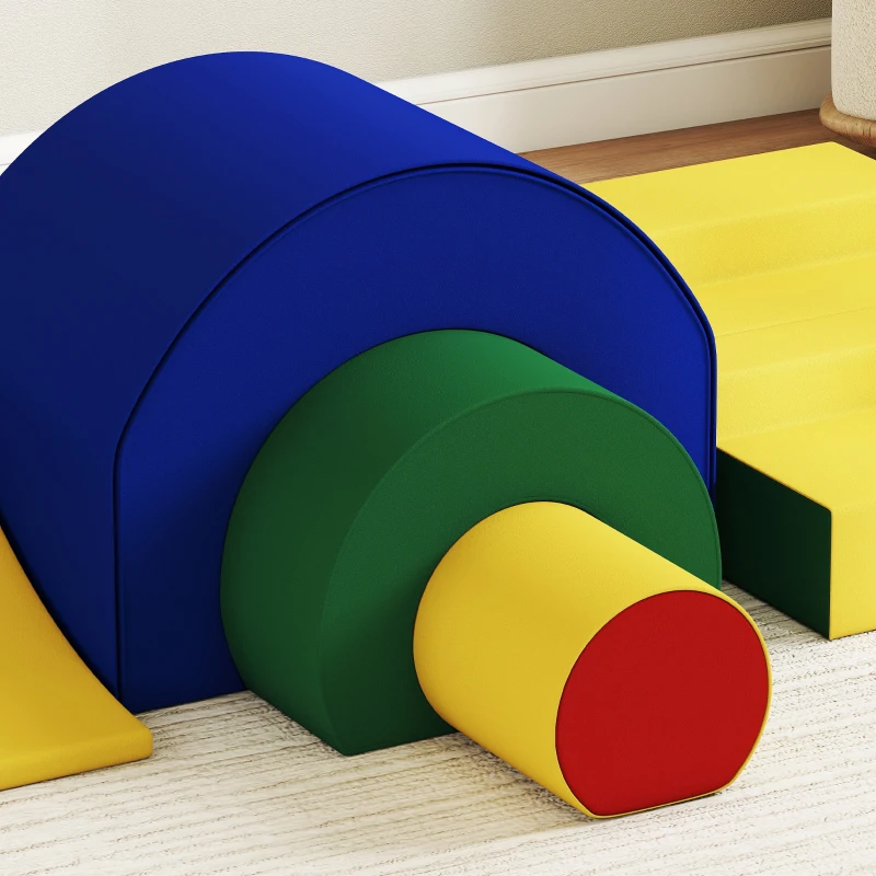 AIYAPLAY 5-delige set zachte bouwstenen voor baby's & peuters, schuim, kunstleer, 5 creatieve vormen, Indoor set voor klimmen, kruipen, spelen, Kleurrijk(m-9)