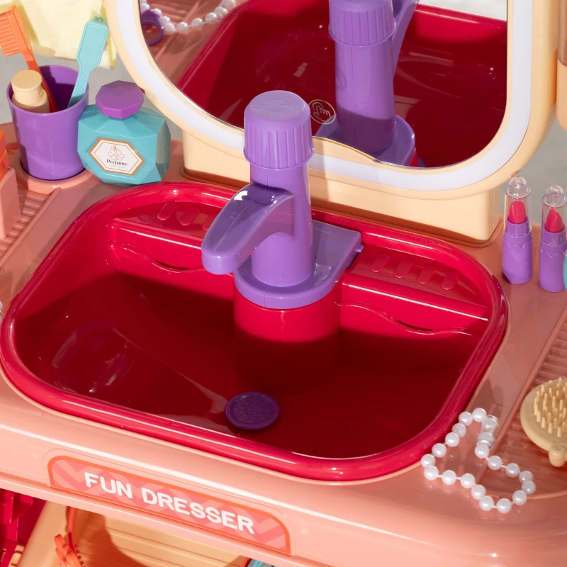 AIYAPLAY Mesa de Tocador para Niños 23 PCS, Mesa de Maquillaje con Espejo, Luz LED y Música, para Niños de 3 a 6 años, rosa