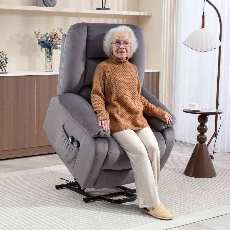 HOMCOM Sillón de televisión con ayuda para levantarse, función de calor y masaje, mando a distancia y bolsillo lateral, Gris oscuro