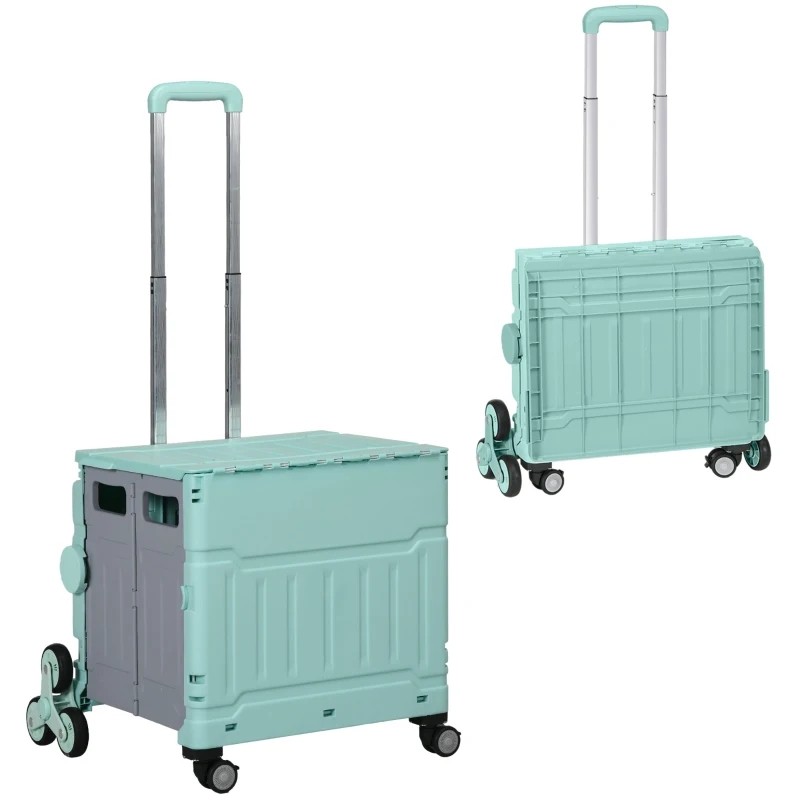 HOMCOM Carrito de Compras Plegable, Escalador de Escaleras, Mango Telescopio, Capacidad de Carga hasta 65 kg, Verde