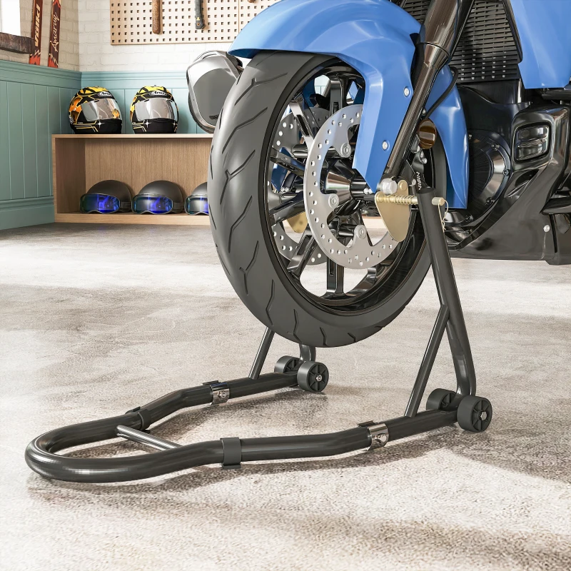 HOMCOM Caballete rueda delantera trasera carga 390 kg caballete de taller para moto brazo ajustable en acero horquilla en forma U + L