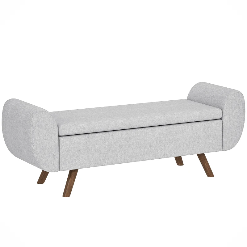 HOMCOM Banco de almacenamiento 53,8L con asiento acolchado en lino y apoyabrazos, para salón, dormitorio, entrada, 132x42x50 cm, Gris