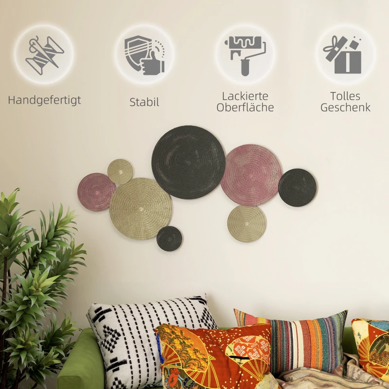 HOMCOM Wanddecoratieset in schijfontwerp, 8 metalen schijven, veelzijdig, Meer-kleurig