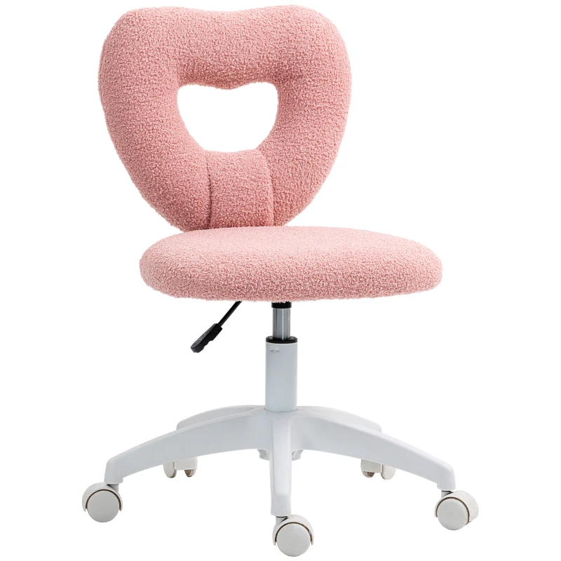 HOMCOM Silla de Escritorio, Silla de Oficina, Respaldo en Forma de Corazón, Acolchada, Rosa
