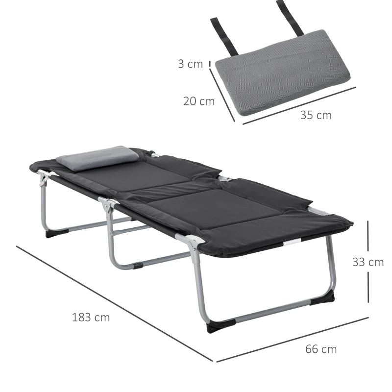 Outsunny Cama de camping plegable cama de campaña para adultos portátil con almohada extraíble acolchado de espuma 183x66x33 cm Negro